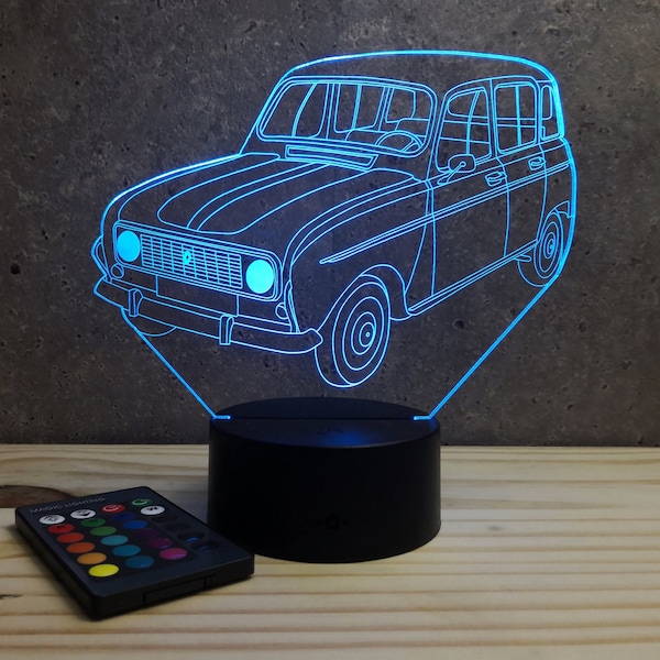 Lampe de chevet personnalisable veilleuse illusion 3D Renault 4L 16 couleurs & télécommande