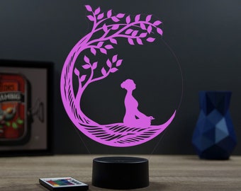 Lampe de chevet personnalisable veilleuse illusion 3D Yoga 16 couleurs & télécommande