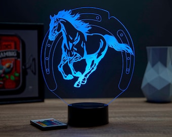 Lampe de chevet personnalisable veilleuse illusion 3D Cheval au galop - 16 couleurs & télécommande