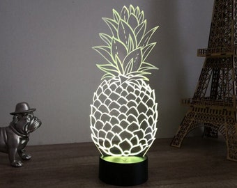 Lampe de chevet veilleuse illusion 3D Ananas 16 couleurs & télécommande