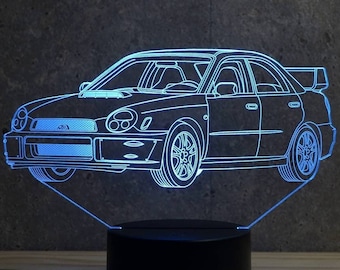 Lampe de chevet personnalisable veilleuse illusion 3D Subaru Impreza 2001 - 16 couleurs & télécommande