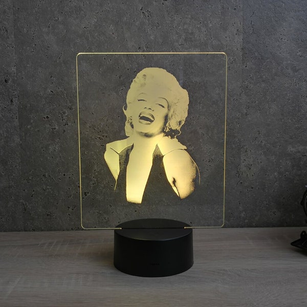 Lampe de chevet personalisierbar veilleuse Illusion 3D Portrait de Marilyn Monroe 16 Couleurs & télécommande