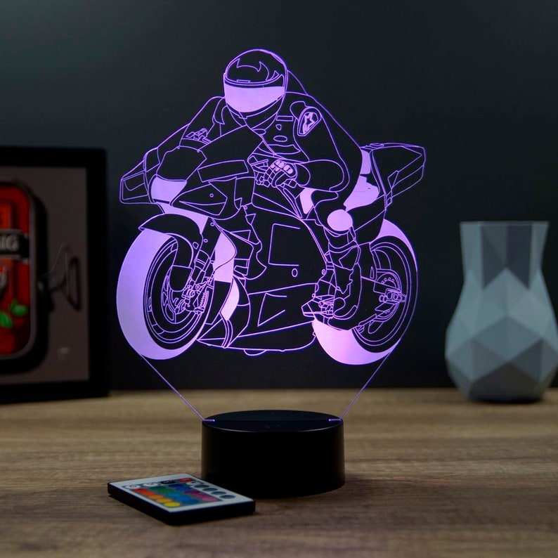 Lampe de chevet personnalisable veilleuse illusion 3D Moto GP 16 couleurs & télécommande image 5