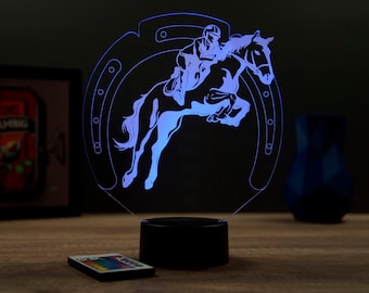 Lampe de chevet personnalisable veilleuse illusion 3D Cheval saut jumping - 16 couleurs & télécommande