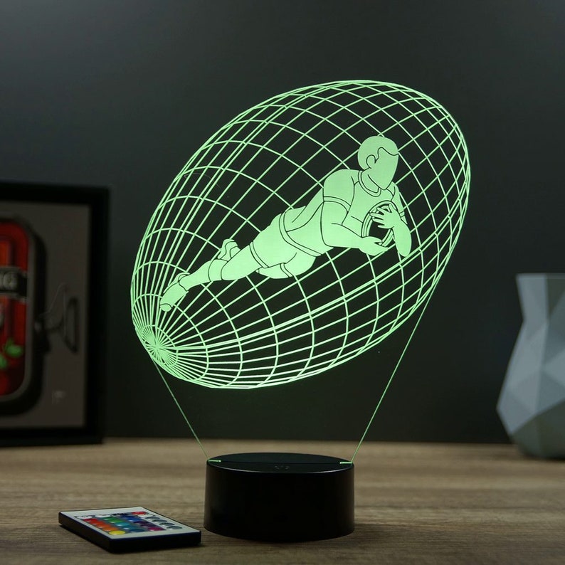 Lampe de chevet personnalisable veilleuse illusion 3D Ballon de Rugby Essai 16 couleurs & télécommande image 7