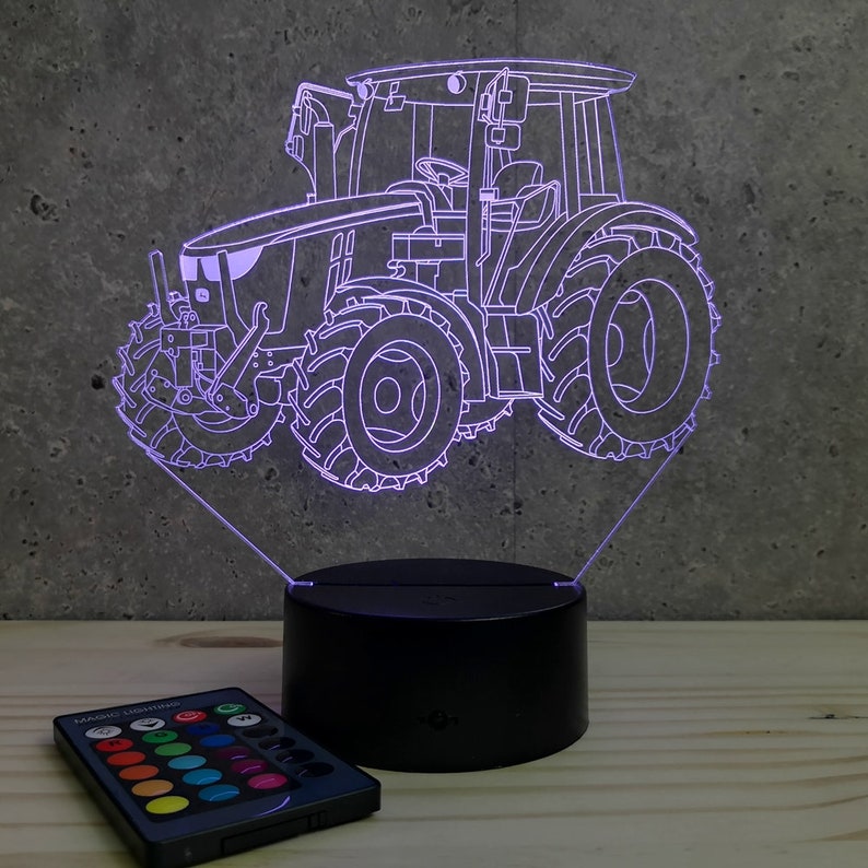 Lampe de chevet personnalisable veilleuse illusion 3D Tracteur agricole John Deere 16 couleurs & télécommande image 4