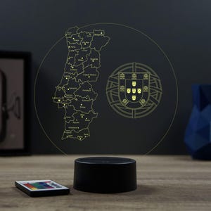 Lampe illusion 3D carte du Portugal 16 kleuren personaliseerbaar bericht, cadeau veilleuse deco kamer bureau