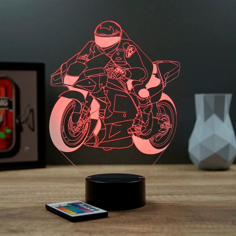 Lampe de chevet personnalisable veilleuse illusion 3D Moto GP 16 couleurs & télécommande image 7
