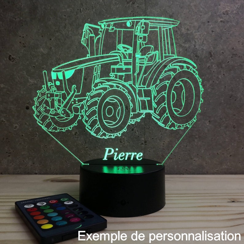 Lampe de chevet personnalisable veilleuse illusion 3D Tracteur agricole John Deere 16 couleurs & télécommande image 2