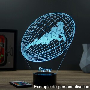 Lampe de chevet personnalisable veilleuse illusion 3D Ballon de Rugby Essai 16 couleurs & télécommande image 2