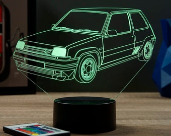 Lampe 3D Super 5 GT Turbo Personnalisable - 16 Couleurs, Veilleuse Ambiance, Cadeau Automobile