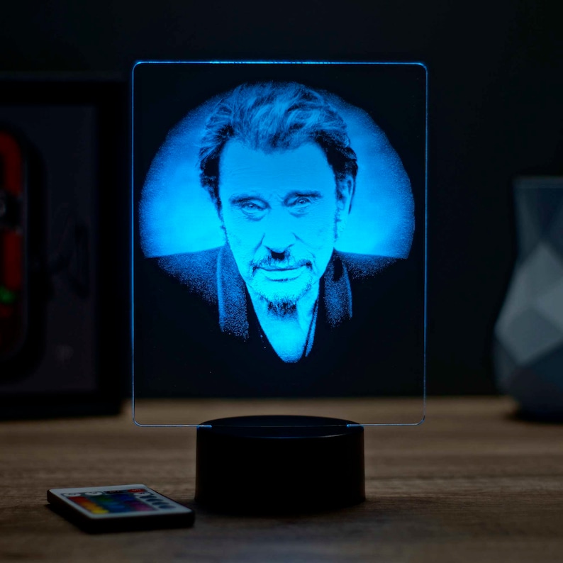 Lampe de chevet personnalisable veilleuse illusion 3D Johnny Hallyday 16 couleurs & télécommande image 10