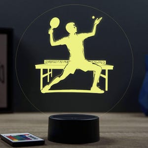 Lampa 3D Ping Pong Możliwość personalizacji – Cadeau Original Pongiste – Veilleuse LED Illusion 16 kolorów przez Télécommande – Déco Sport