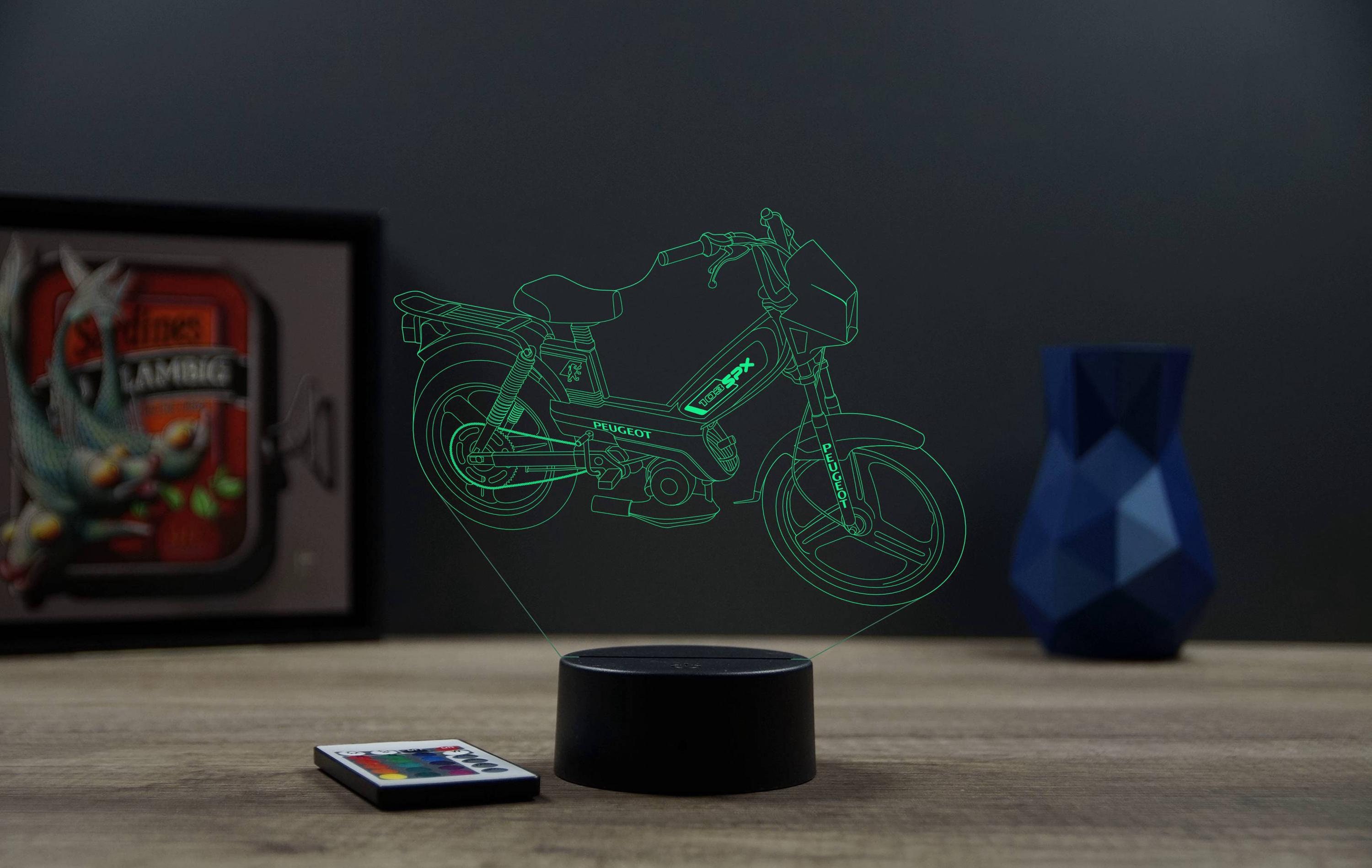 Lampe Veilleuse 3D Peugeot 103 SPX - Télécommande + Tactile - 16 Couleurs - Fabrication Française