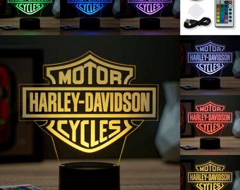Lampe de chevet personnalisable veilleuse illusion 3D Harley Davidson personnalisable 16 couleurs & télécommande