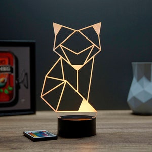 Iluzja lampy 3D Renard Origami 16 kolorów Możliwość personalizacji Avec un Nom ou Message, Cadeau Veilleuse Déco Chambre Bureau