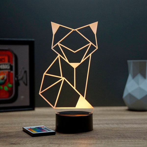 Lampe de chevet personalisierbar veilleuse Illusion 3D Renard Origami - 16 couleurs & télécommande