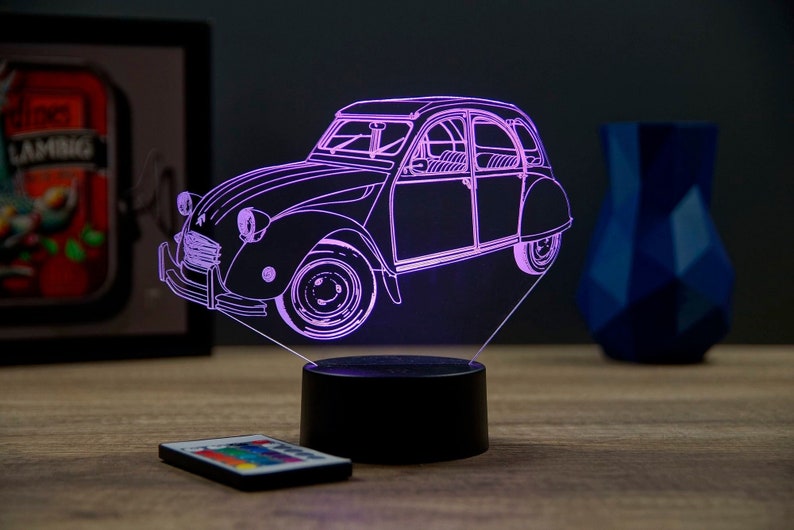 Lampe de chevet personnalisable veilleuse illusion 3D 2CV Citroën 16 couleurs & télécommande image 1
