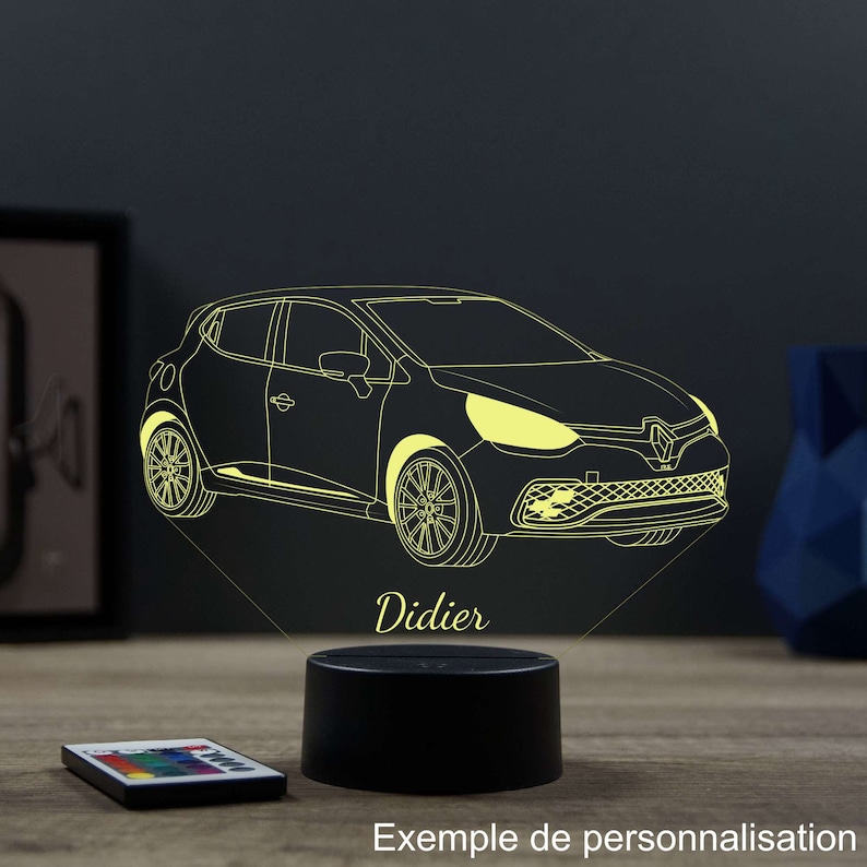 Lampe de chevet personnalisable veilleuse illusion 3D Renault Clio 4 RS 16 couleurs & télécommande image 2