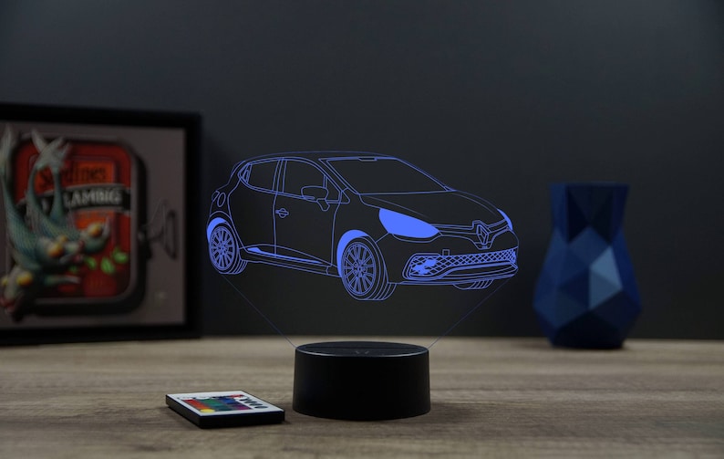 Lampe de chevet personnalisable veilleuse illusion 3D Renault Clio 4 RS 16 couleurs & télécommande image 1