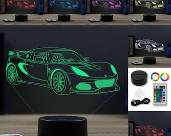 Lampe de chevet personnalisable veilleuse illusion 3D Lotus Elise 250 Cup 16 couleurs & télécommande