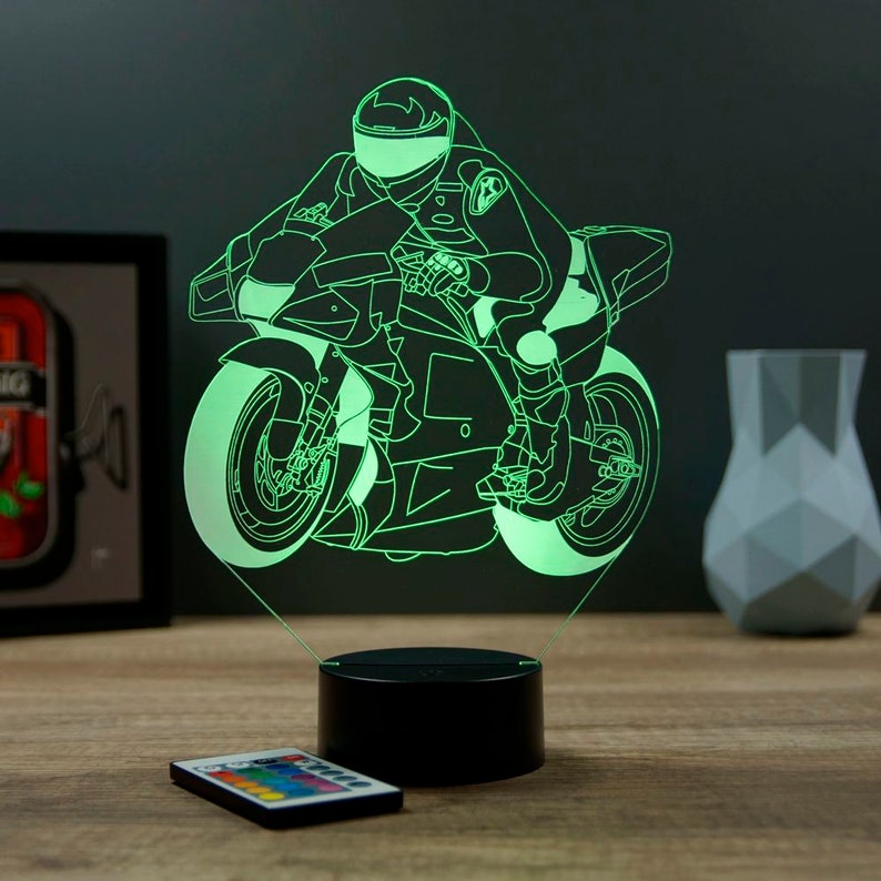 Lampe de chevet personnalisable veilleuse illusion 3D Moto GP 16 couleurs & télécommande image 8