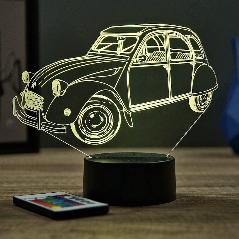 Lampe de chevet personnalisable veilleuse illusion 3D 2CV Citroën 16 couleurs & télécommande image 4