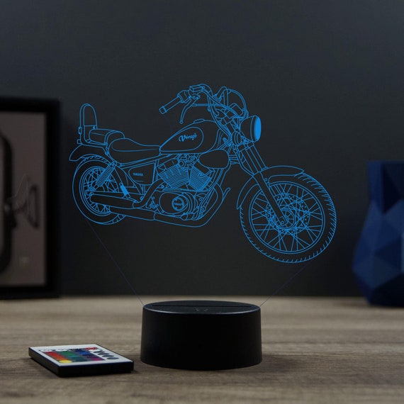 Lampe 3D Moto Personnalisable - 16 Couleurs - Avec Nom Ou Message - Veilleuse Ambiance - Fabriqué En France