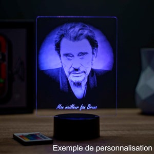 Lampe de chevet personnalisable veilleuse illusion 3D Johnny Hallyday 16 couleurs & télécommande image 2