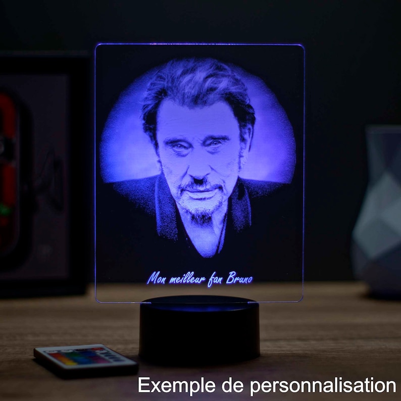 Lampe de chevet personnalisable veilleuse illusion 3D Johnny Hallyday 16 couleurs & télécommande image 2