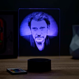 Lampe de chevet personnalisable veilleuse illusion 3D Johnny Hallyday 16 couleurs & télécommande image 7