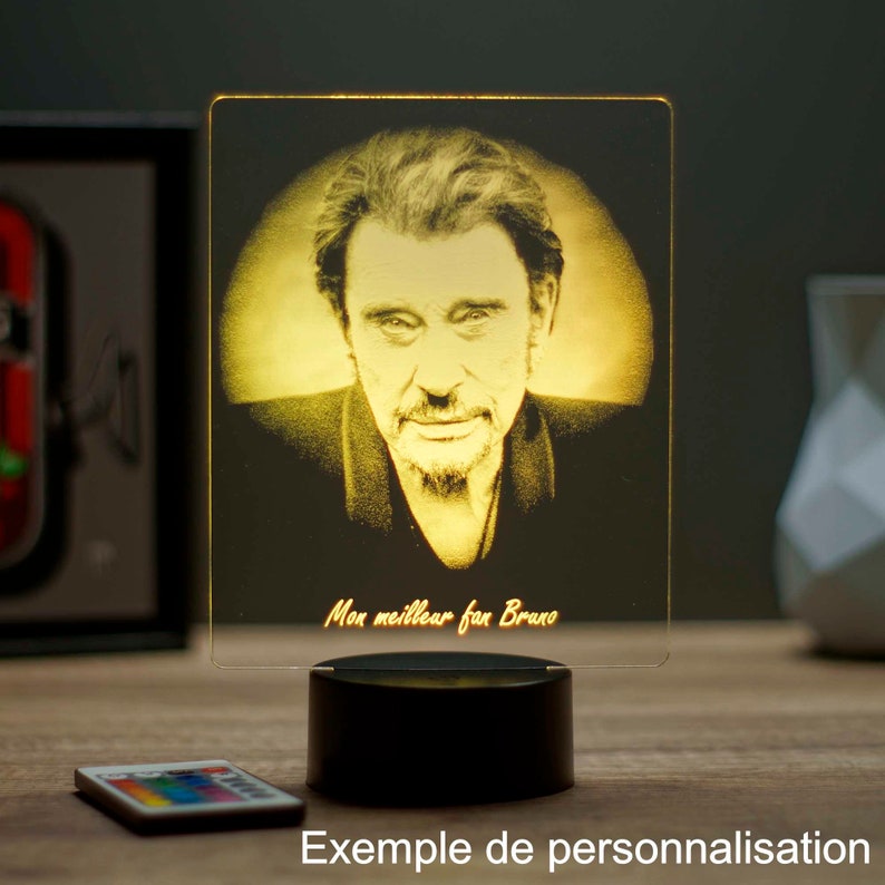 Lampe de chevet personnalisable veilleuse illusion 3D Johnny Hallyday 16 couleurs & télécommande image 4