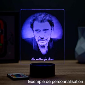 Lampe de chevet personnalisable veilleuse illusion 3D Johnny Hallyday 16 couleurs & télécommande image 6