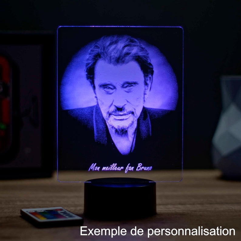 Lampe de chevet personnalisable veilleuse illusion 3D Johnny Hallyday 16 couleurs & télécommande image 6