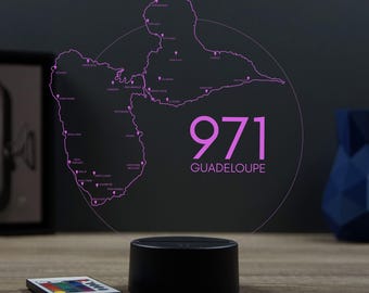 Lampe 3D Personnalisable Martinique 972 - Veilleuse 16 Couleurs Avec Message - Fabriquée En France - Cadeau Unique