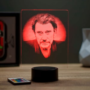 Lampe de chevet personnalisable veilleuse illusion 3D Johnny Hallyday 16 couleurs & télécommande image 8