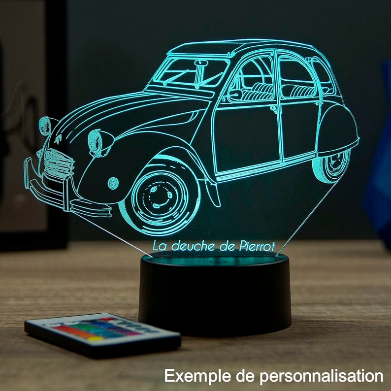 Lampe de chevet personnalisable veilleuse illusion 3D 2CV Citroën 16 couleurs & télécommande image 2