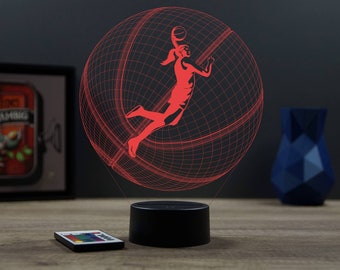 Lampe de chevet personnalisable veilleuse illusion 3D Basketball Basketteuse personnalisable - 16 couleurs & télécommande