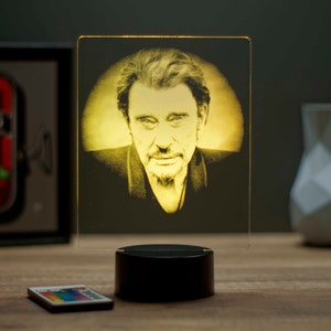 Lampe de chevet personnalisable veilleuse illusion 3D Johnny Hallyday 16 couleurs & télécommande image 5