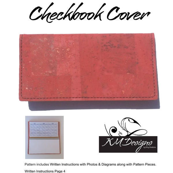 Checkbook Cover PDF sewing Pattern, diy, cork, KM Designs