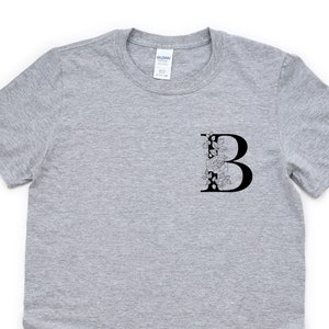 Camisa del alfabeto, camisa de la letra B, camiseta de flores botánicas Regalo para mujer para hombre - 4489