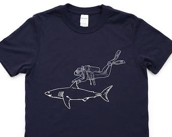 Diver & Shark Graphic T-Shirt: Scuba Diving Gift