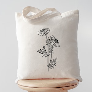 Daisy Tote Bag, Flower Floral Bag Plant Lover Gift  - 4751