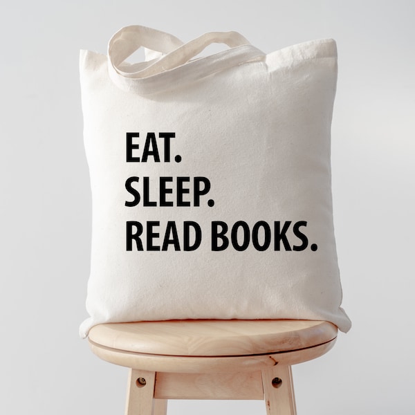 Bolsa de libros, Regalo para amantes de los libros, Comer Dormir Leer libros Tote Bag Bolsas de asa larga - 1296