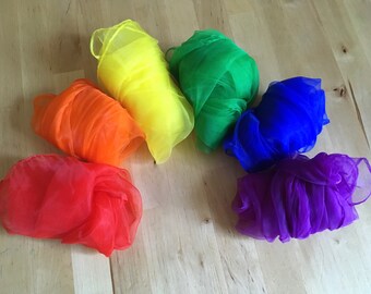 Set of Six Rainbow Play Silks 60cm x 60cm