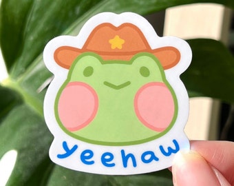 Yeehaw Cowboy Frog Sticker, Waterproof Vinyl Sticker | For Laptop, Water Bottle, Deco