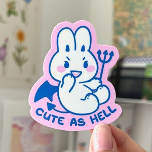Sticker lapin mignon comme l'enfer, vinyle brillant, imperméable