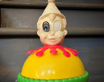 Creepy wobble clown toy-vintage circus clown-clown decor-horror prop-old clown rolly polly jingle clown