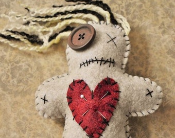 VooDoo doll with long hair-Voo doo doll-Handmade felt voodoo doll with long yarn hair-Dark dolls-Dark gifts-Voodoo wedding-Voodoo gifts