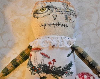Mushroom Scrappy Doll-Handmade Art doll-Cottage core-woodland decor-Mushroom gift